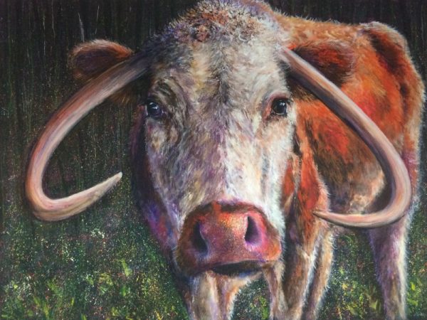 original cow painting, English Longhorn cow
